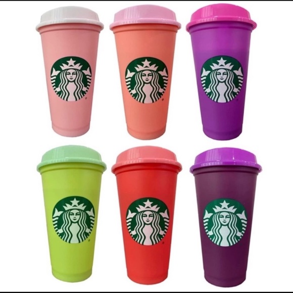 Starbucks Other - 6 pack new in box Starbucks reusable cups with color changing lids Multicolored